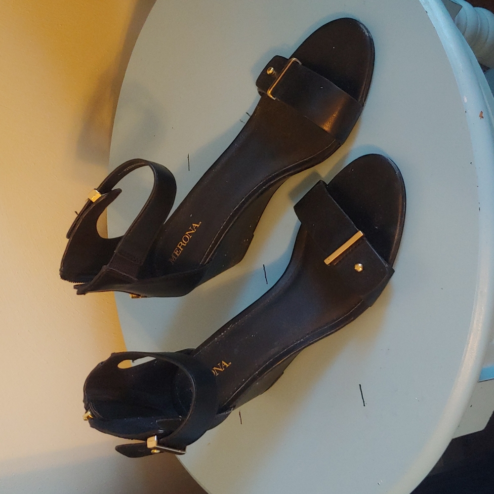 Black Merona strappy wedge